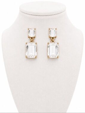 Clear Crystal Emerald-Cut Gold-Tone Double Drop Statement Earrings